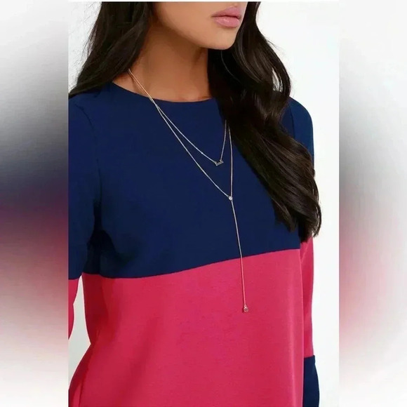 BB Dakota Dirk Long Sleeve Color Block Shift Dress Plus Size 1X Navy & Red Berry - Picture 1 of 9
